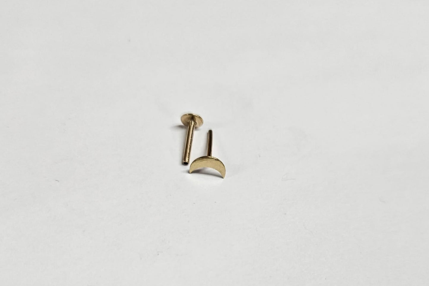 Solid Gold Crescent Moon Labret Flatback Stud Earring