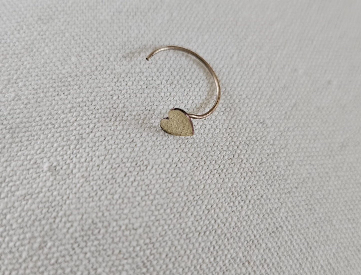 Solid Gold Heart Open Hoop Nose Ring