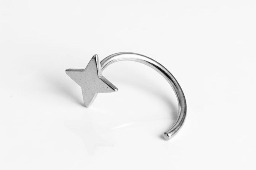 Solid Gold Half Open Star Hoop Earring