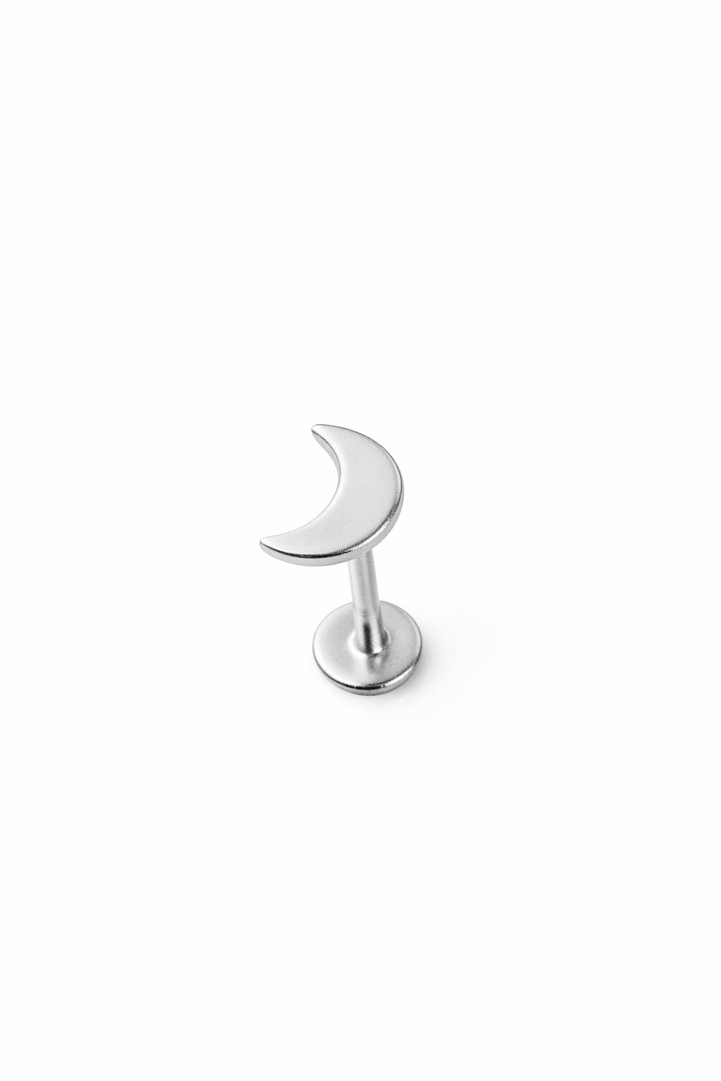 Solid Gold Crescent Moon Labret Flatback Stud Earring