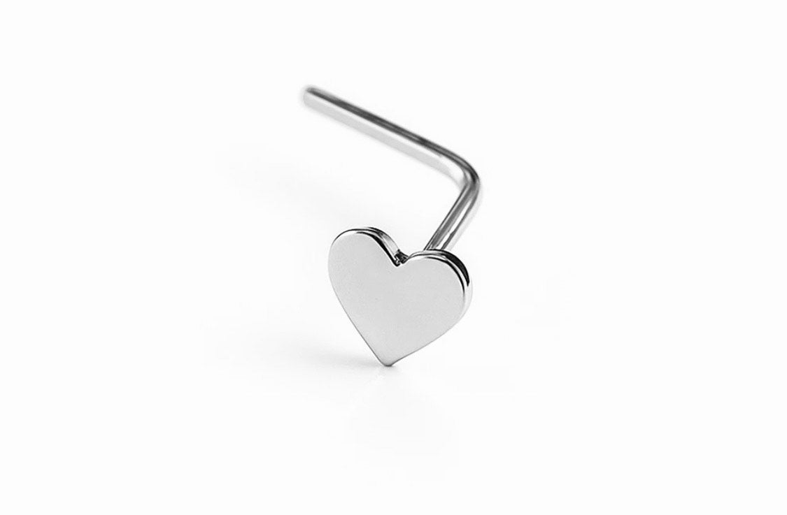 Solid Gold Heart L Bend Nose Ring