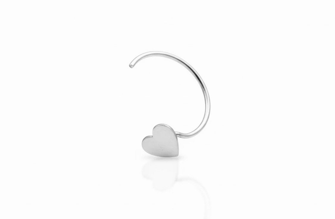 Solid Gold Heart Open Hoop Nose Ring
