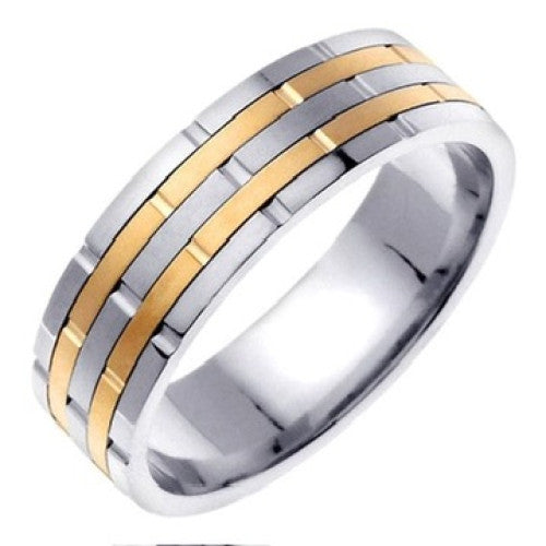 Striped Band Platinum and Gold Ring