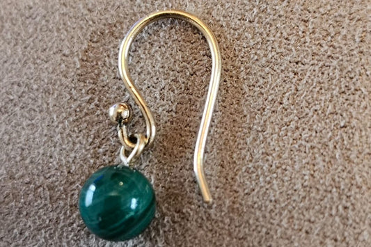 French Wire Gold Earring with Malachite Sphere