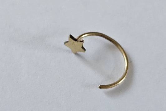 Solid Gold Half Open Star Hoop Earring