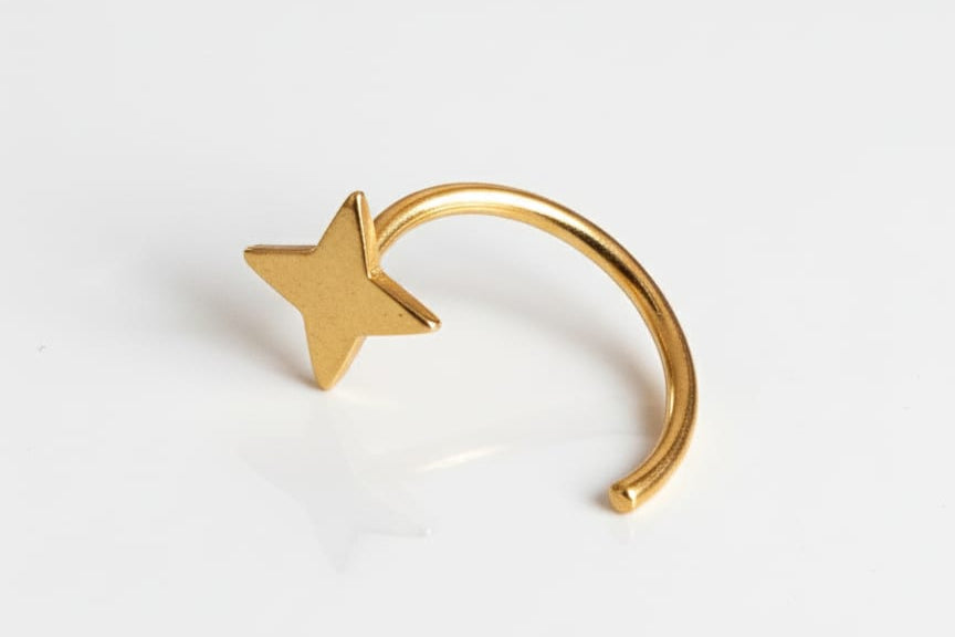 Solid Gold Half Open Star Hoop Earring
