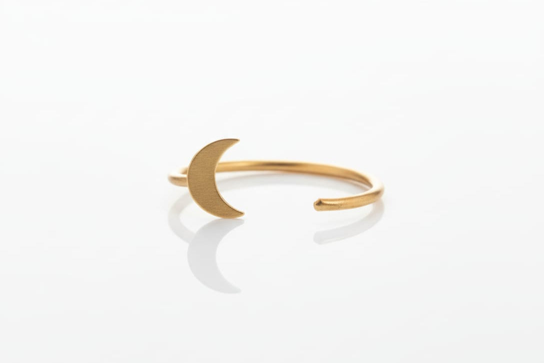 Solid Gold Open Hoop Crescent Moon Earring