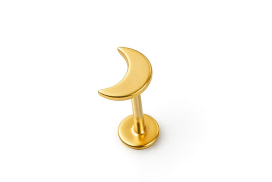 Solid Gold Crescent Moon Labret Flatback Stud Earring