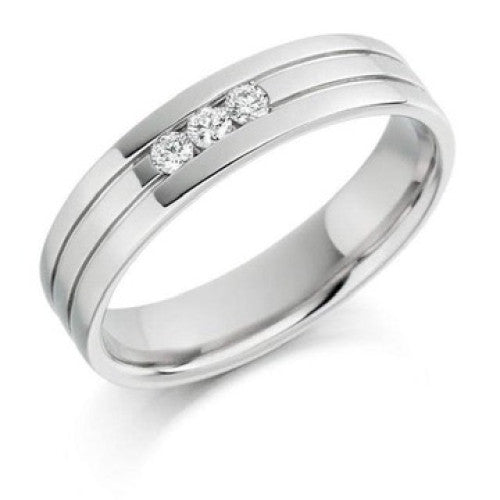 Platinum Double Groove Diamond Ring