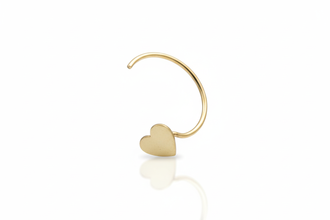 Solid Gold Heart Open Hoop Nose Ring